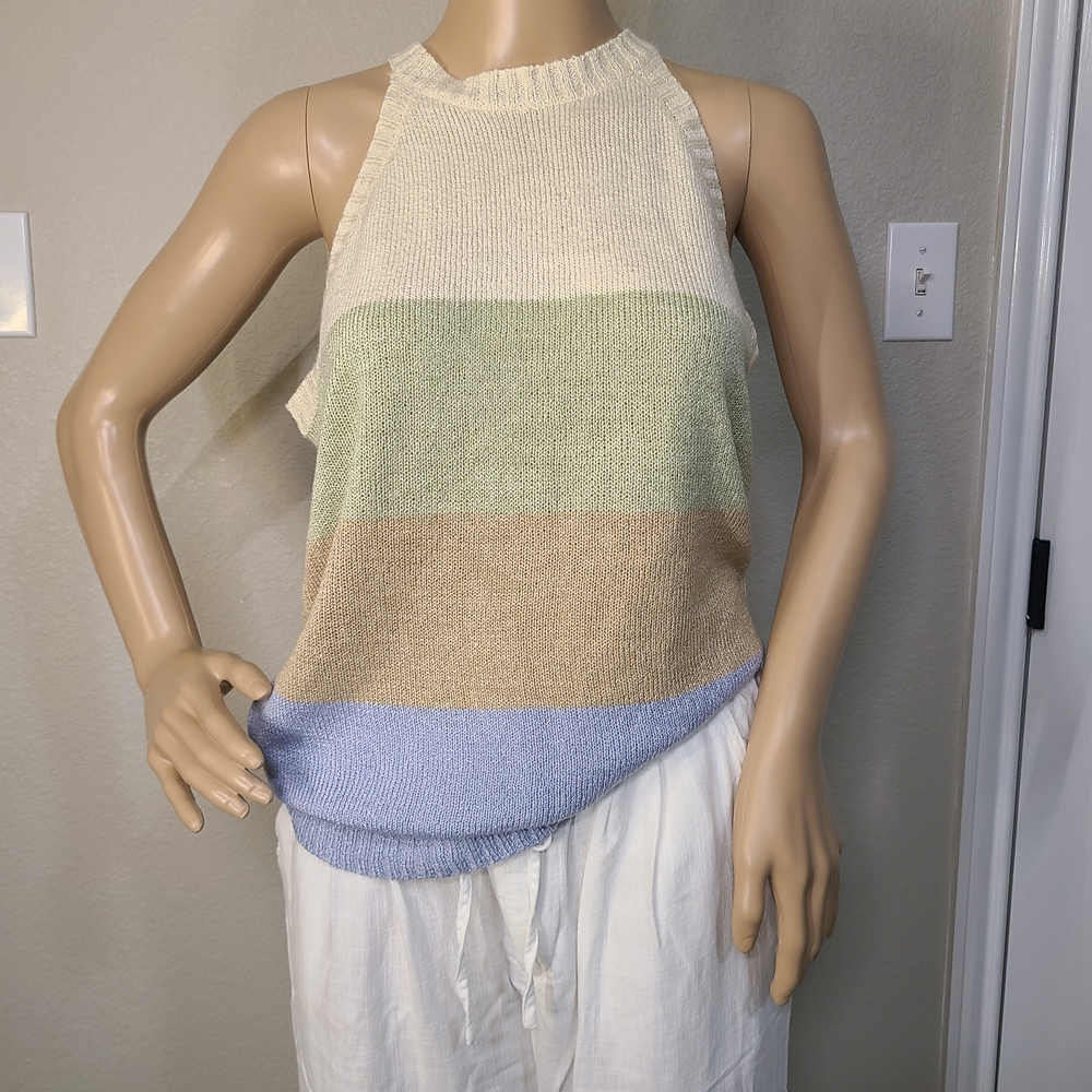 Mine Color Block Knit Tank Top - Cream, Green, Tan, Blue